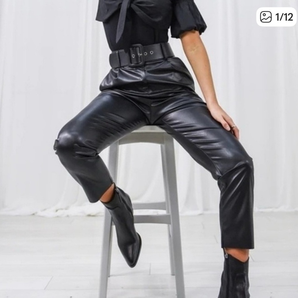 Zara Black Faux Leather Cropped Jeans